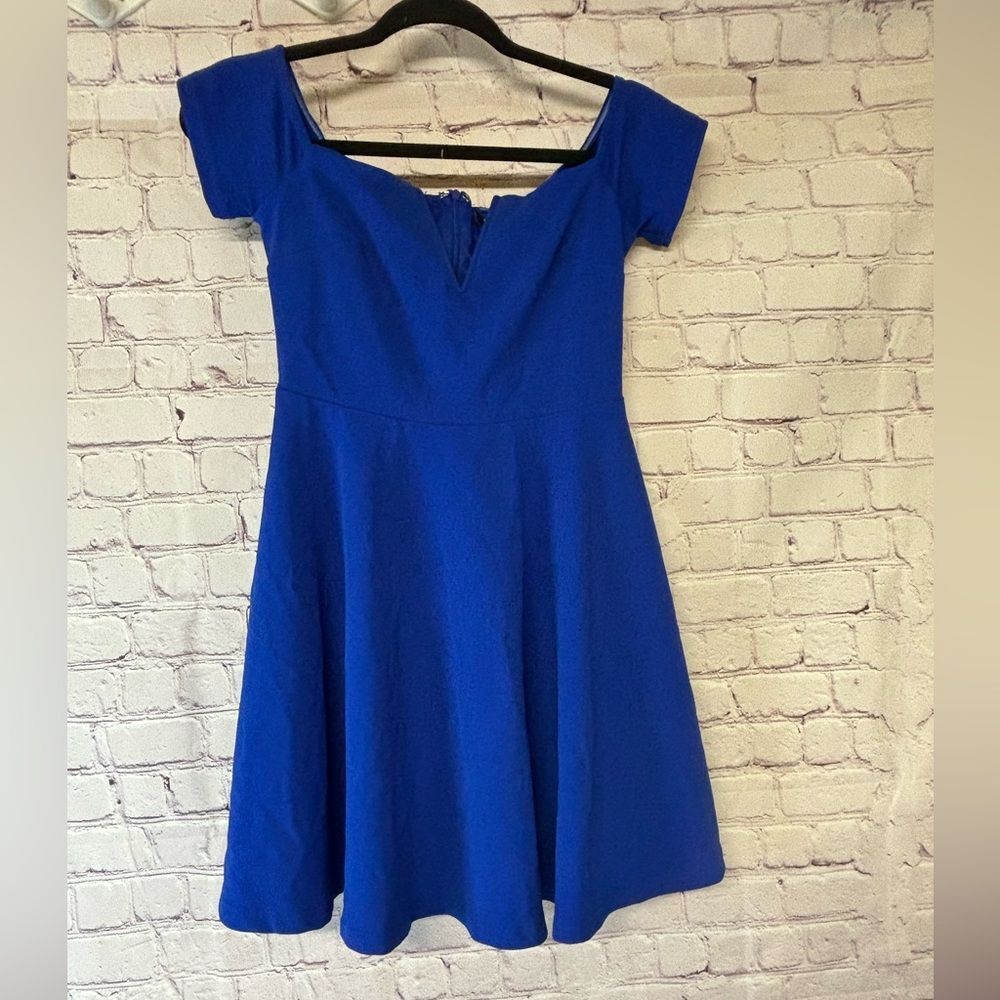 Lulus Play the Party Cobalt Blue Off-the-Shoulder Flirty Girly Skater Dress S